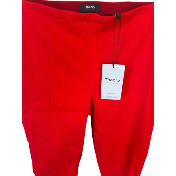 THEORY NWT Treeca 'Good Linen' Pull-On Pants Scarlet Red Eco Crunch Wash Office - Picture 6 of 12
